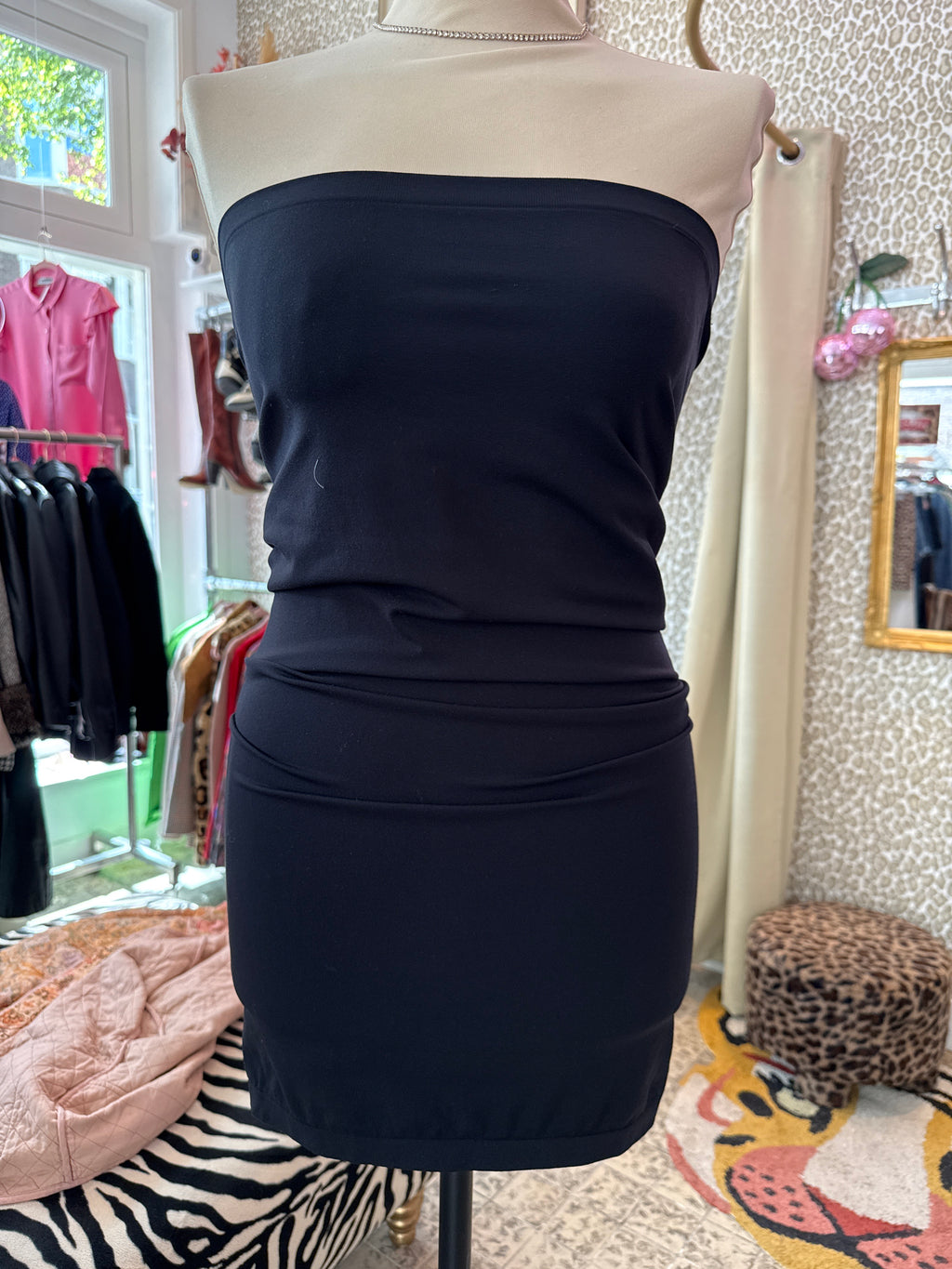 Zwarte strapless top/jurk/rok one size