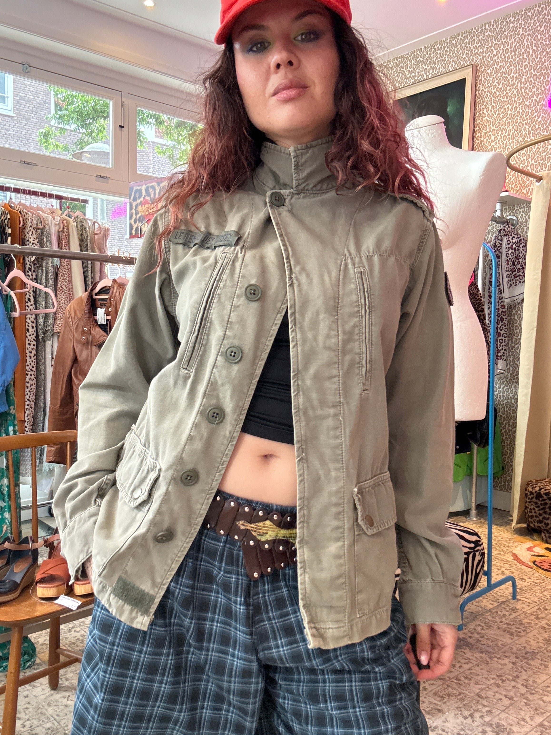 Vintage legerkleur jas maat S
