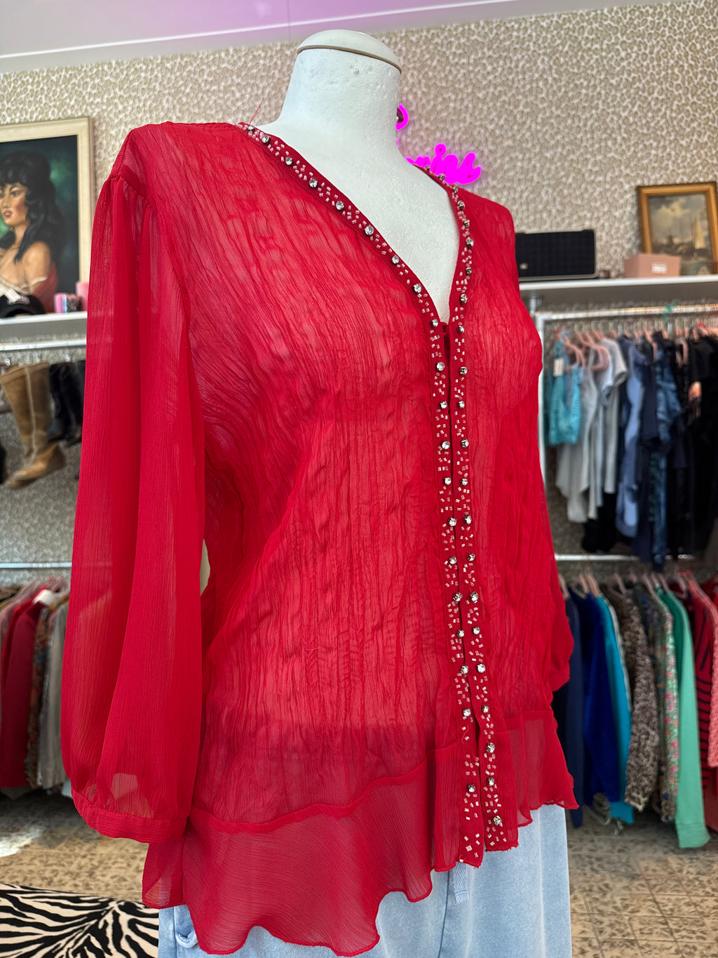 Vintage top met lange mouwen / maat L