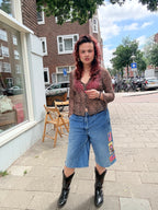 Upcycled Jorts met patches maat L / EU size 42