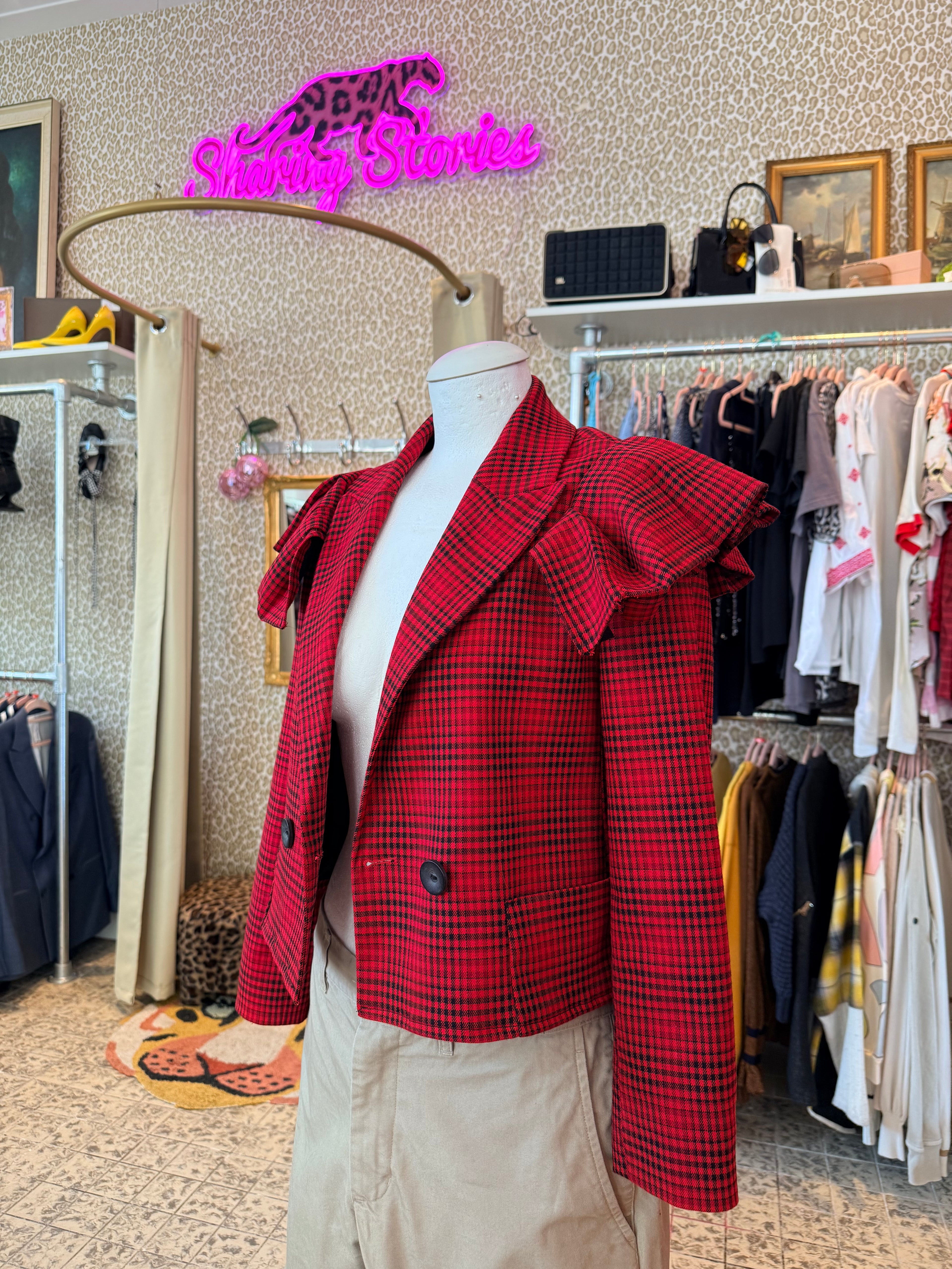 Up-cycled by Sharon - cropped blazer met ruffles maat S