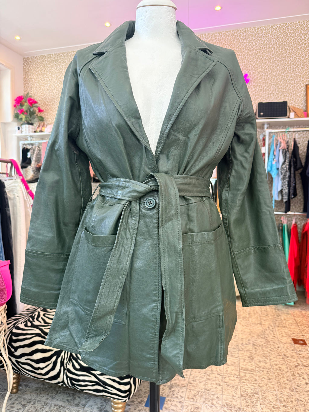 Vintage leren jas / donkergroen / maat L