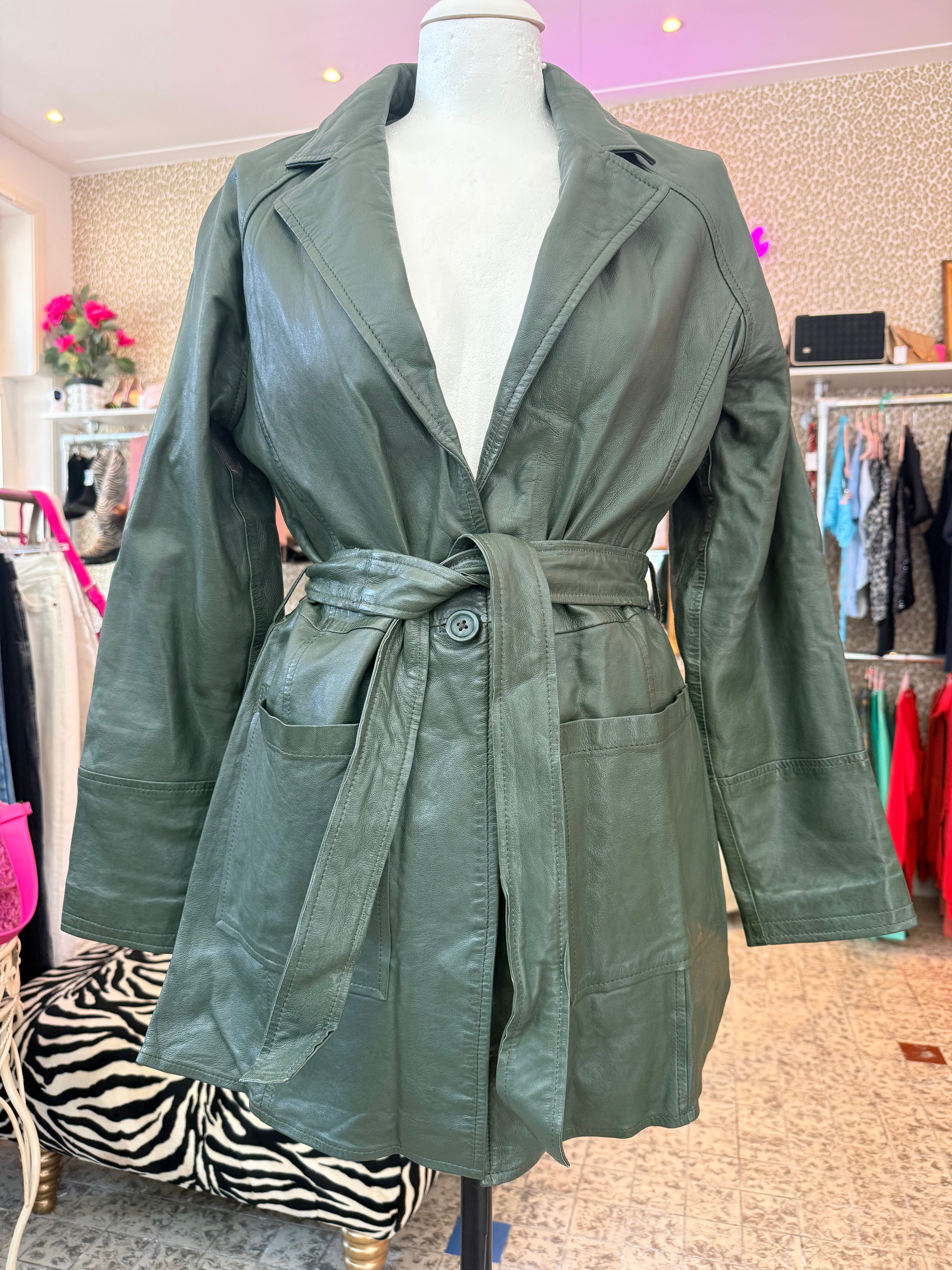 Vintage leren jas / donkergroen / maat L