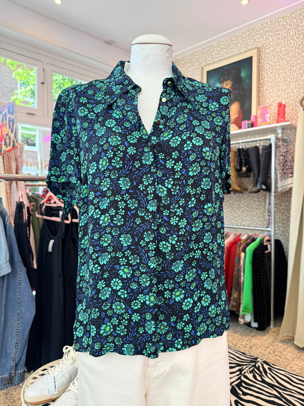 Baum und Pferdgarten blouse korte mouwen / franjes aan de mouwen en rug / maat S/M