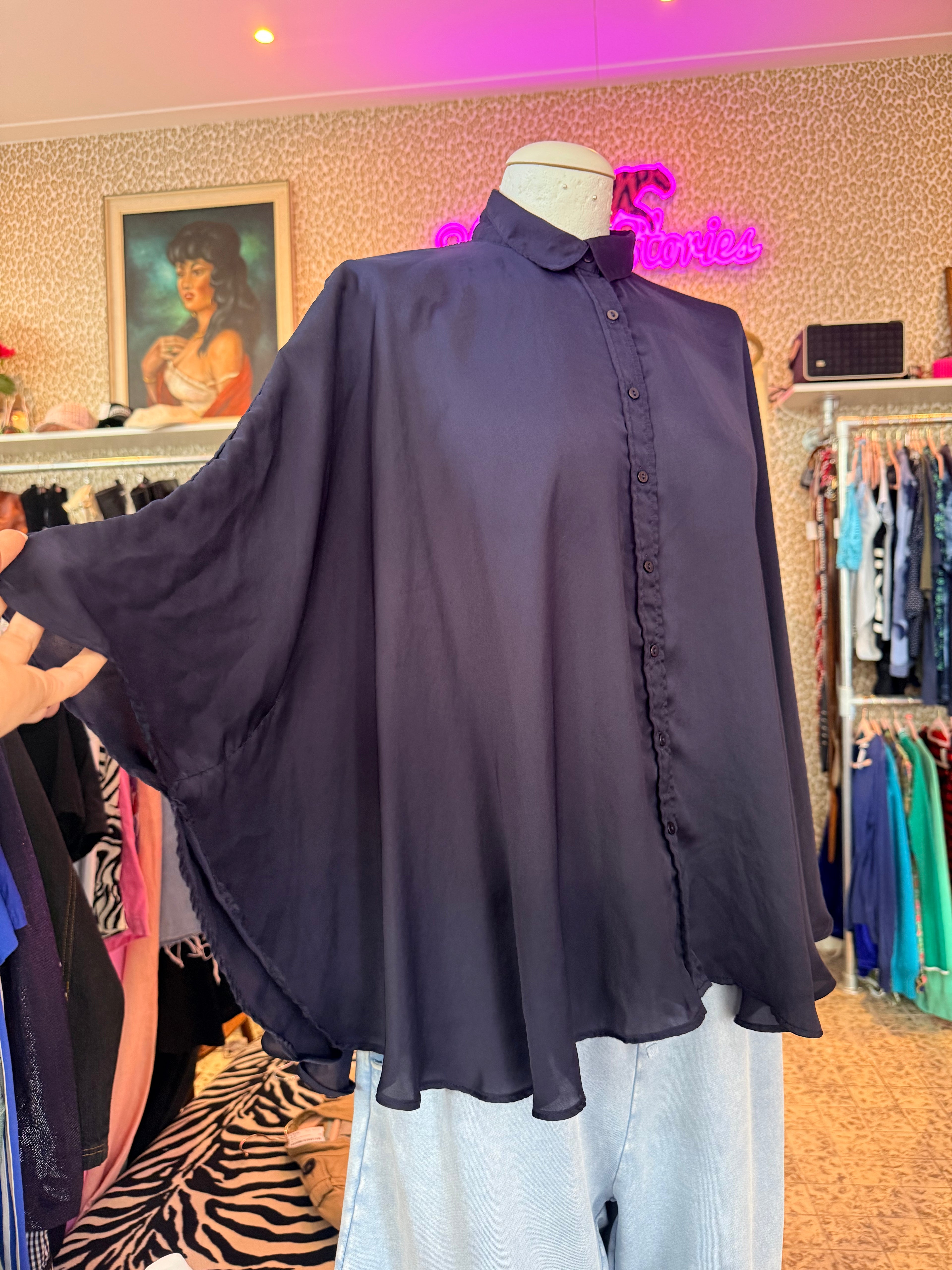 Zara blouse / cape / donkerblauw / maat M