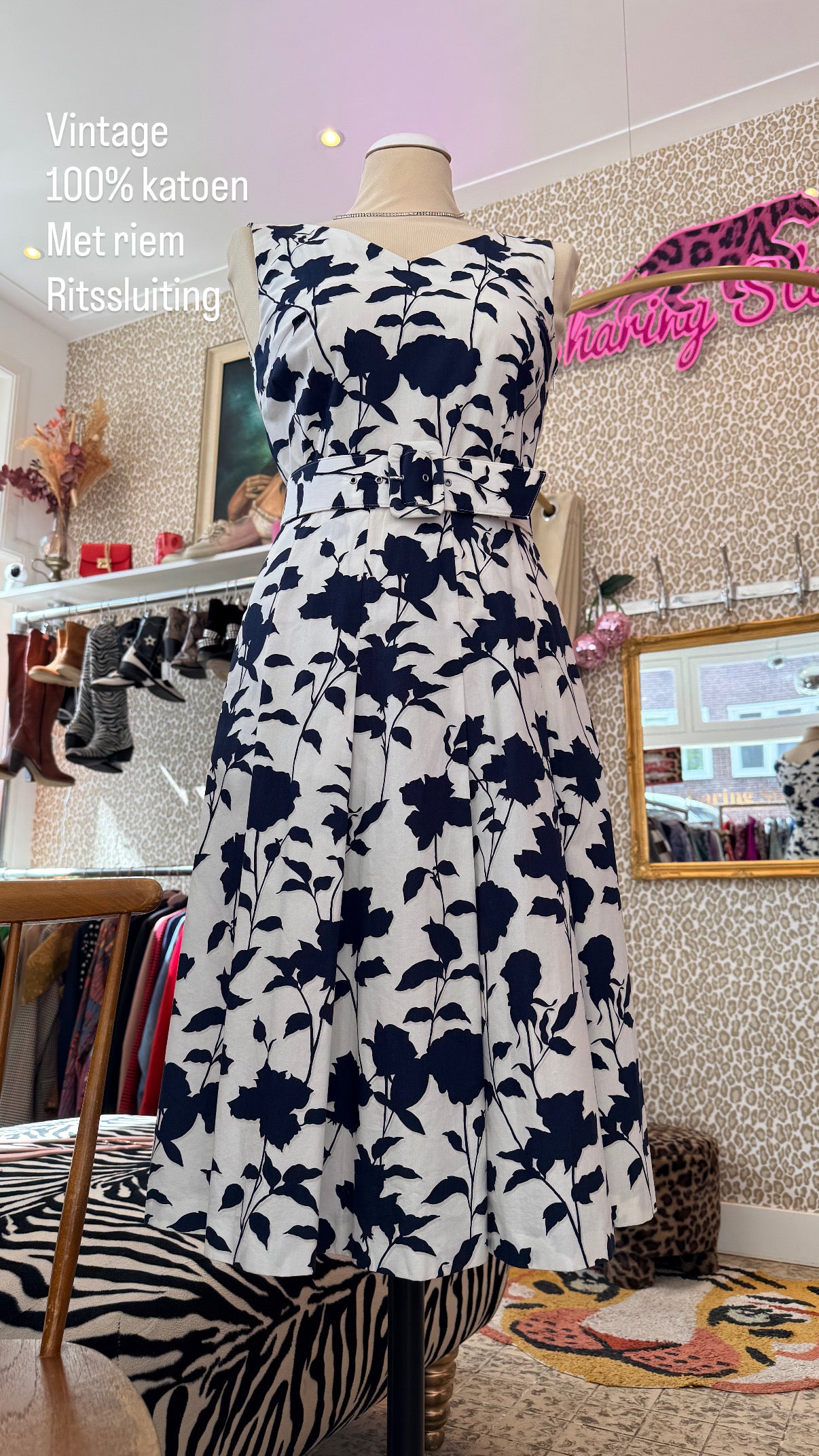 Vintage jurk met riem maat S