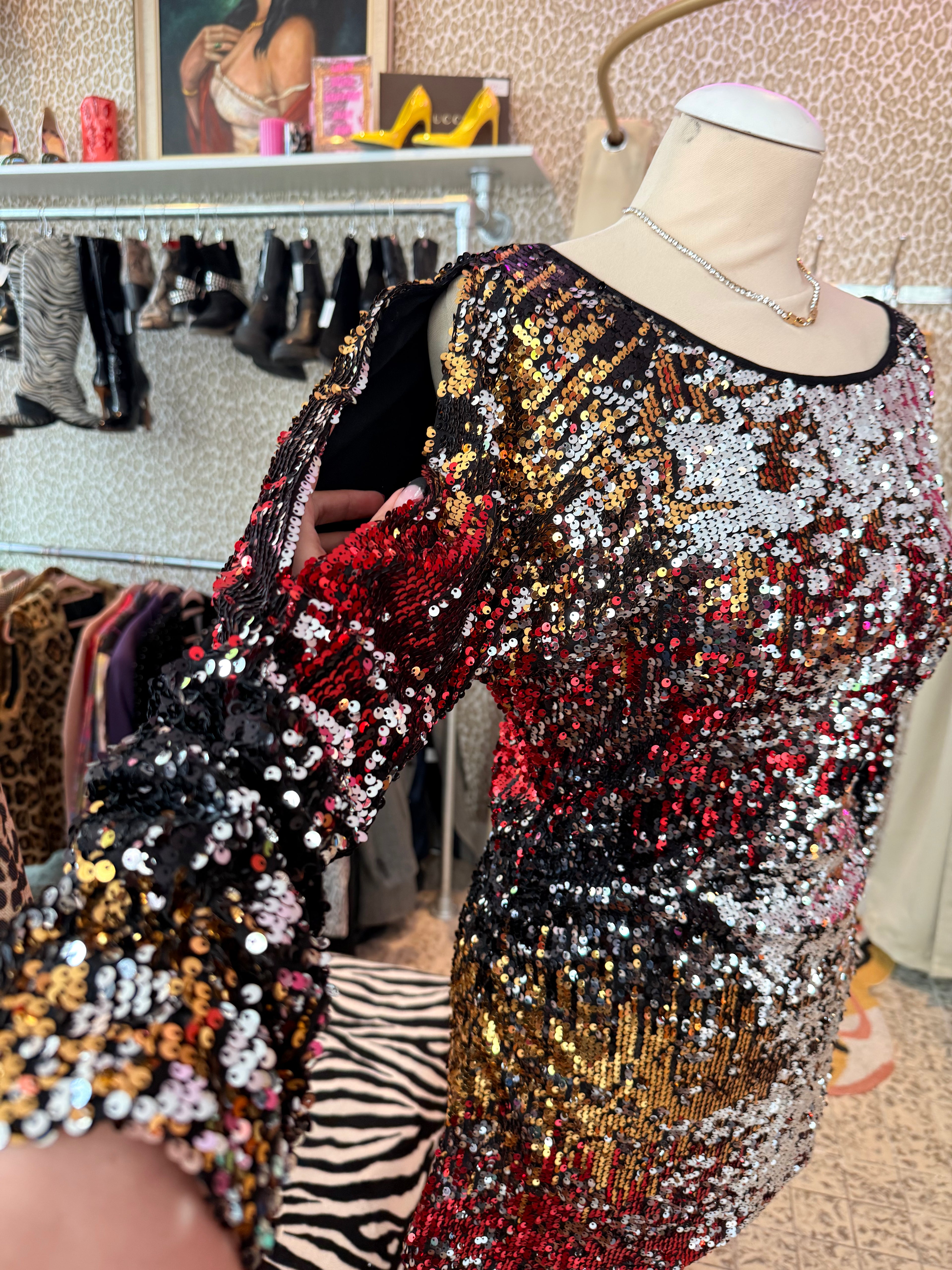 Glitter top/jurkje met open schouders maat M